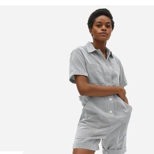 Everlane cotton weave romper, size 2. Color: Grey/White mini stripe
